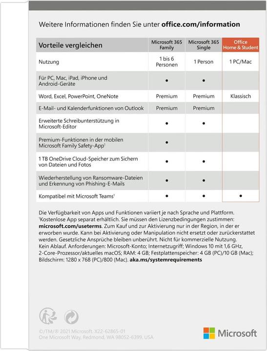 Actual product image Microsoft Office Home & Student 2021 (DE) (1 User, unlimited)