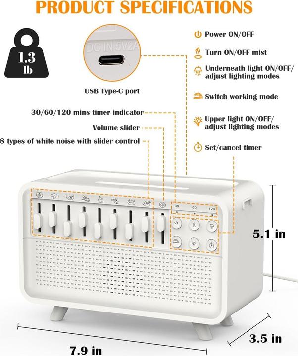 Produktbild Plutoos White Noise Einschlafmaschine mit Diffusor