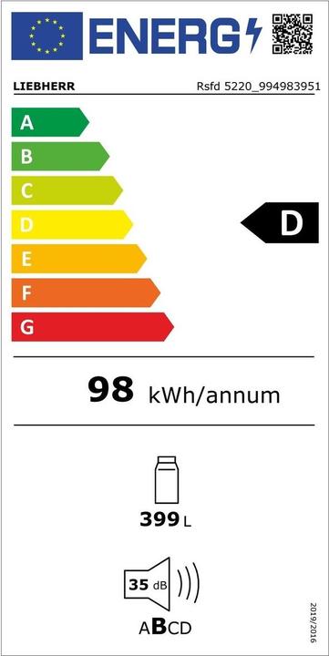 Label énergétique Liebherr Rsfd 5220 Standkühlschrank mit EasyFresh (399 l)