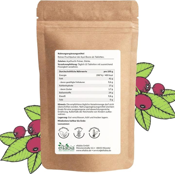 Image du produit Eltabia Acai Tablets | Hautement dosé 5000mg dose journalière | crudité 100% pure 500mg Tabs (200 pièce(s), Cachets)