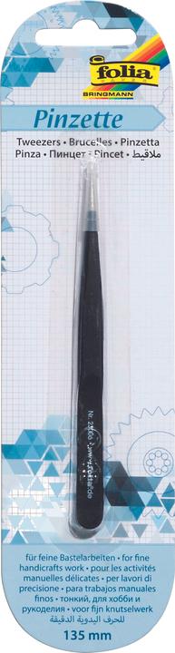 Folia Pinzette, spitz, L„nge: 135 mm, schwarz beschichtet