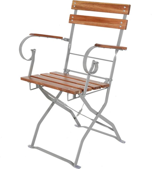 Actual product image Mojawo Beer Garden Set Folding Table + 4 Folding Chairs Folding with Armrest Steel Acacia Wood 120x70cm (120 cm)