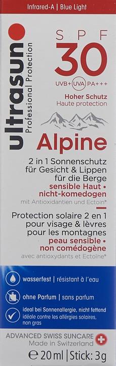Actual product image Ultrasun Alpine SPF 30 (Sun stick, Sun cream face, SPF 30, 20 ml, 40 g)