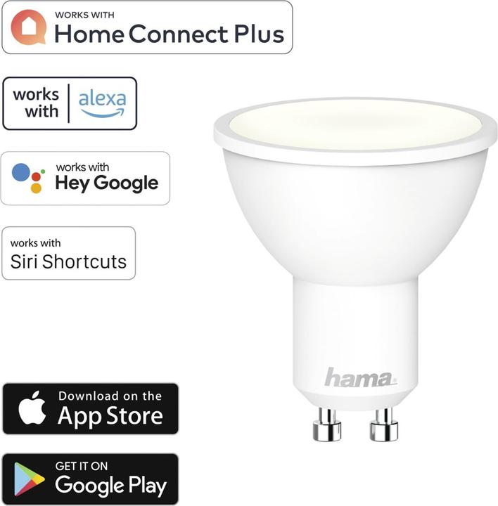 Image du produit Hama Lampe LED WLAN, GU10, 5,5 W, sans hub, pour commande vocale/par application, blanc (GU10, 5.50 W, 400 lm, 1 x, G)