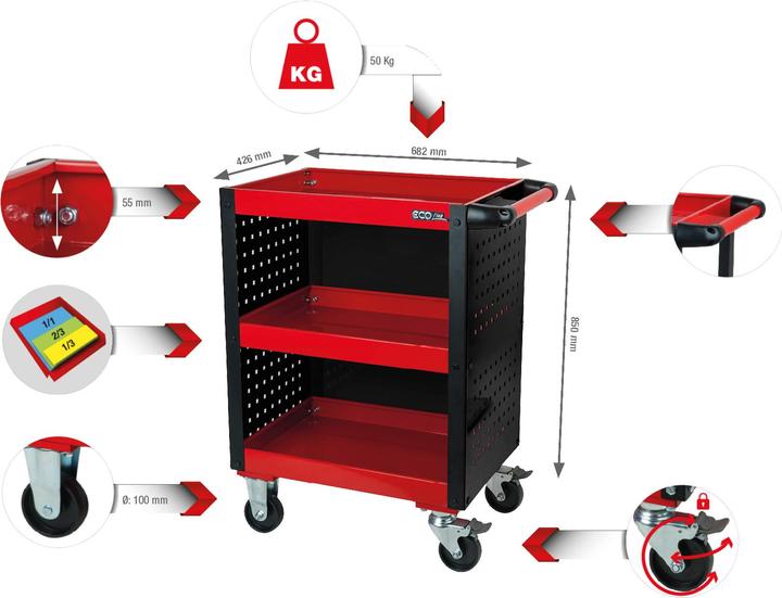 Productafbeelding KS Tools ECOline werkplaats servicewagen, met geperforeerde paneelbekleding, max. belasting 150 kg (1 x)
