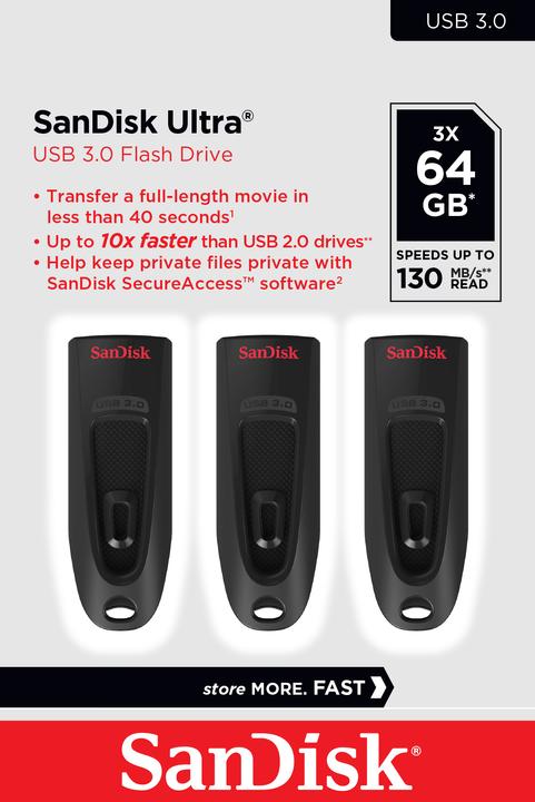 Actual product image SanDisk Ultra (3-Pack) (64 GB, USB-A, USB 3.0)