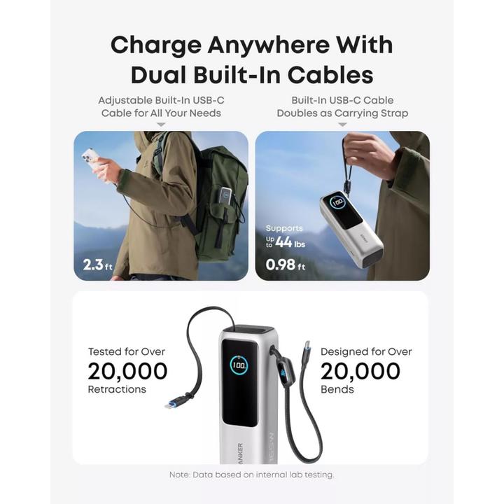 Actual product image Anker 165W, 3 x USB-C, 1 x USB-A Power Bank Silver