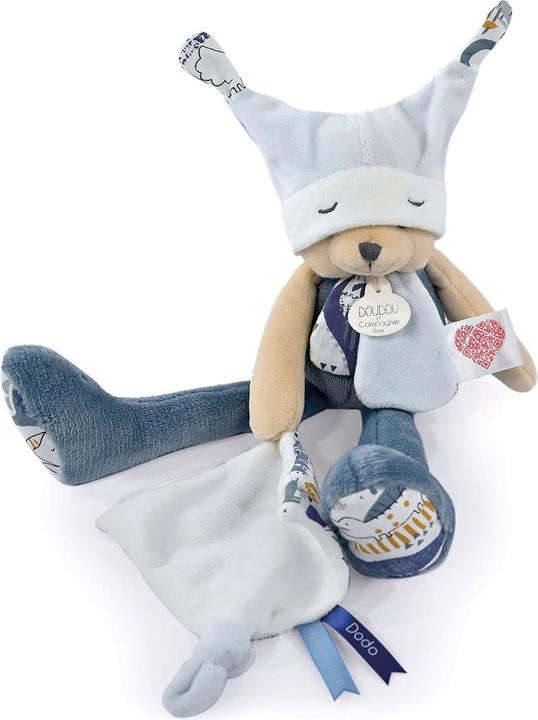 Actual product image Doudou et Compagnie Flap Bear with Cuddle Cloth Day&Night, blue 35cm