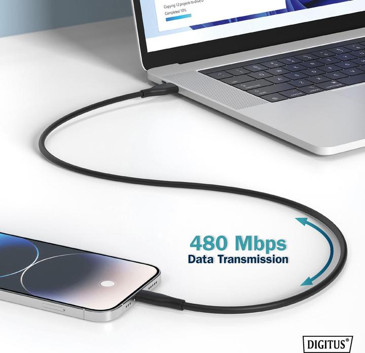 Produktbild Digitus Lightning Silikon Anschlusskabel, USB-A - Lightning 0,5m, schwarz (0.50 m, USB 2.0)