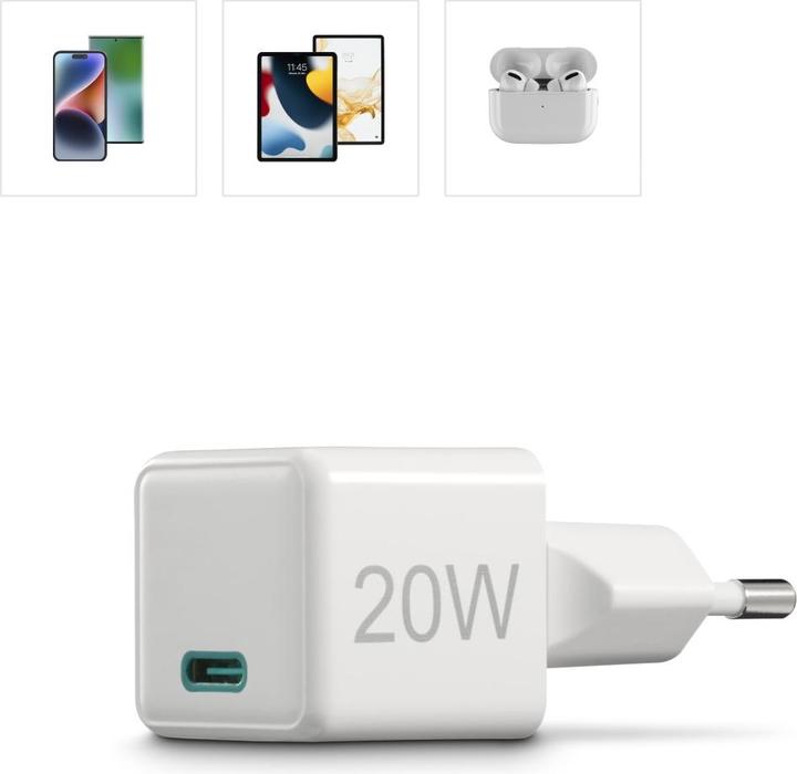 Actual product image Hama Fast charger, USB-C, PD/Qualcomm®, super mini charger, 20 W, white (20 W)