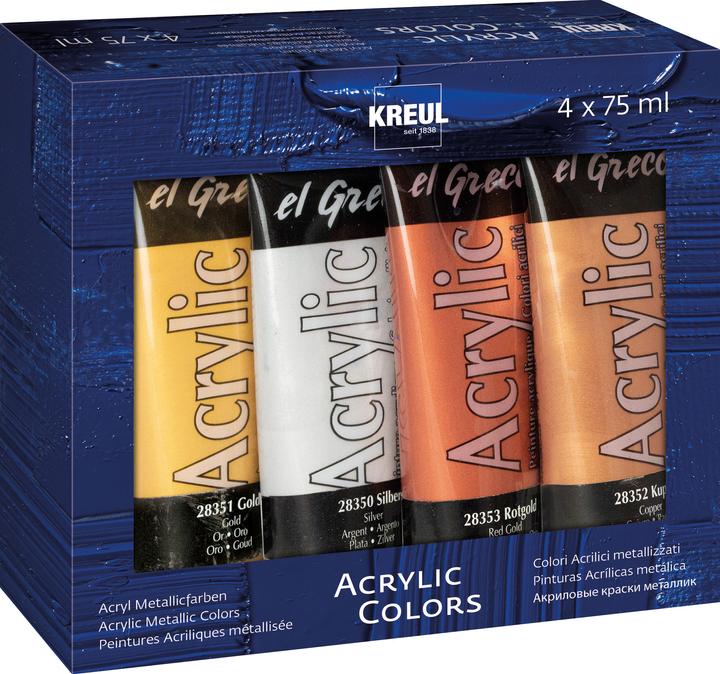 Produktbild Kreul Acrylfarbe el Greco Acrylic Metallic, 75 ml, 4er-Set (Gold, 75 ml)