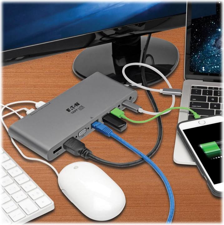 Image du produit Eaton Station d'accueil USB-C triple affichage - 4K HDMI/DisplayPort VGA USB 3.2 Gen 1 Hub USB-A/USB-C Gb (USB-C, 5 Ports)
