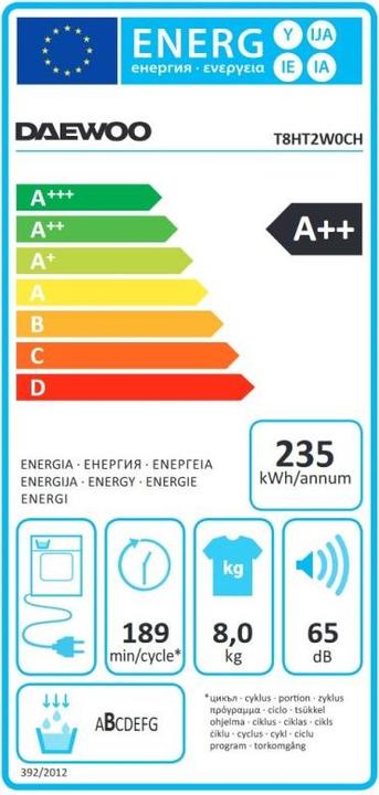 Energy Label Daewoo T8HT2W0CH (8 kg, Right)