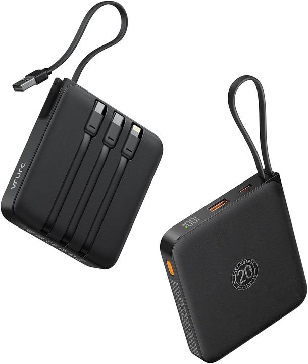 Vrurc T2066 Powerbank mit Ladekabeln (20000 mAh, 22.50 W)