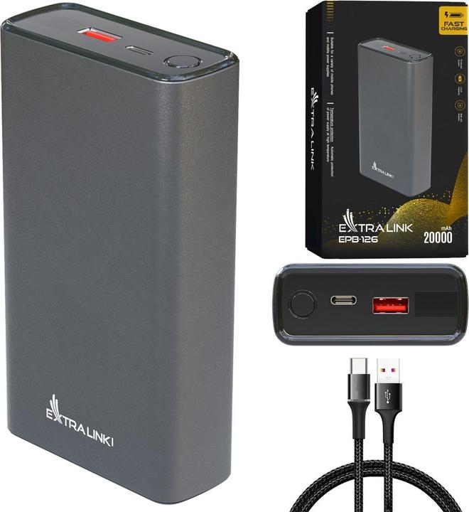 Image du produit Extralink EPB-126 20000mAh Srebrny | Banque de puissance | Power bank, 45W PD, USB-C (20000 mAh, 45 W, 74 Wh)
