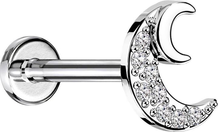 Actual product image Star Piercing Micro labret internal thread silver half moon crystals silver (Brass, Surgical steel 316L)