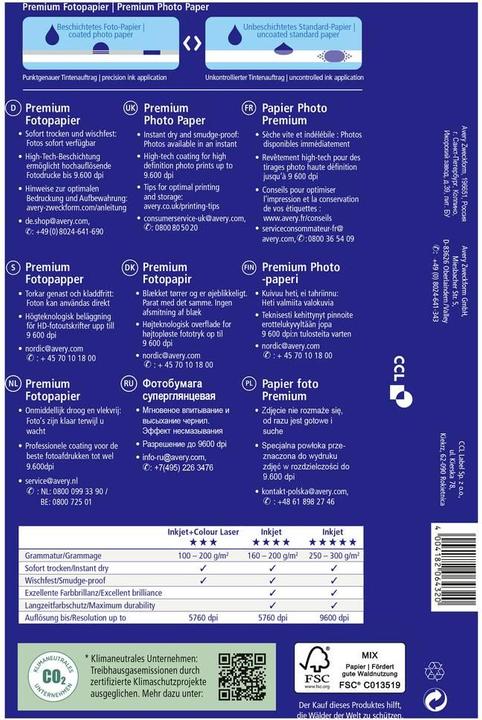 Energy Label Avery Premium Inkjet Photo Paper (250 g/m², 13 x 18 cm, 50 x)