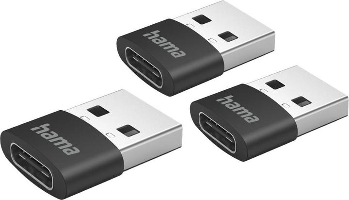 Hama Adapter USB-A-Stecker - USB-C-Buchse, 3 Stück, Schwarz (USB Typ-C)