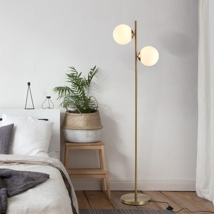Image du produit Swisshandel24 Lampadaire Lampadaire Abat-jour en verre en 2 parties, acier+verre, 39 x 28 x 165cm (Golden (E27)