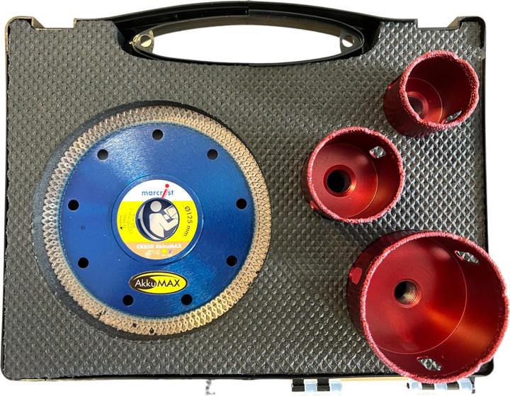Actual product image Marcrist Tile cutting and drilling set 125 mm + 1x cutting disc + 3x dry drill bits ( 3999.101.234 ) (36, 44, 68 mm)