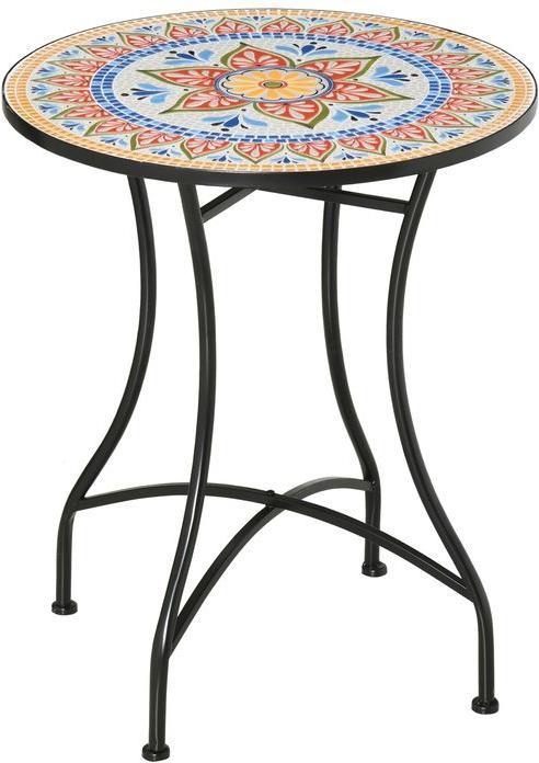 Produktbild Swisshandel24 Gartentisch Mosaiktisch rund Bistrotisch Beistelltisch mit Mosaikplatte Keramik Metall Rot+Blau+Weis