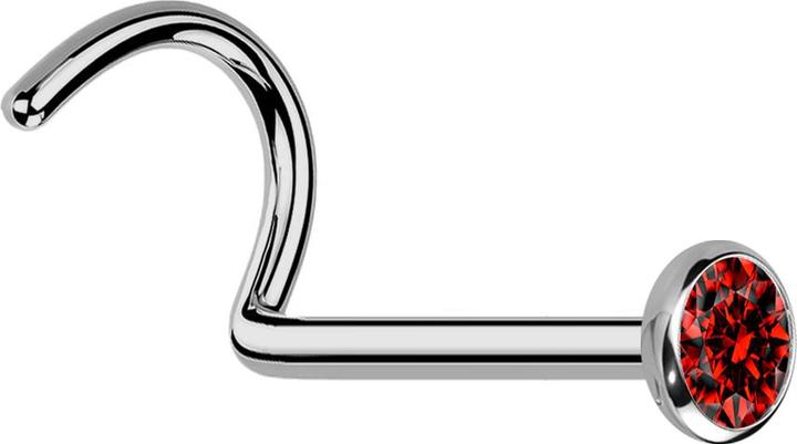 Actual product image Star Piercing Nasenstecker gebogen silber mit flacher Halbkugel Kristall rot (without brass, Titanium G23)