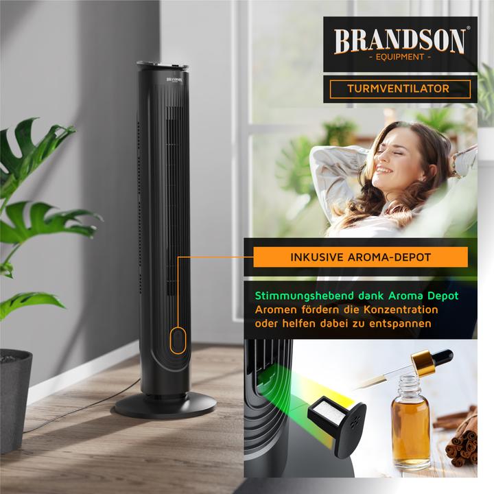 Produktbild Brandson Turmventilator, Fernbedienung, Aromafach, 40 W, Oszillation, 3 Modi, Timer, leise, Standventilator (40 dB)