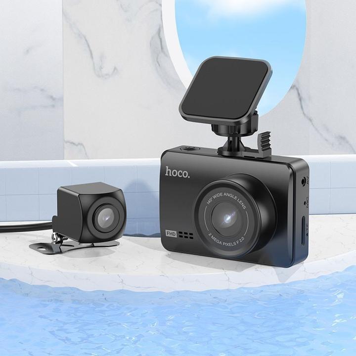 Actual product image Hoco Headphone with microphone car camera with screen 2,45" + rear camera 1080P/30fps DV3 black (Built-in display, Bluetooth, Night vision, Built-in microphone, Full HD)