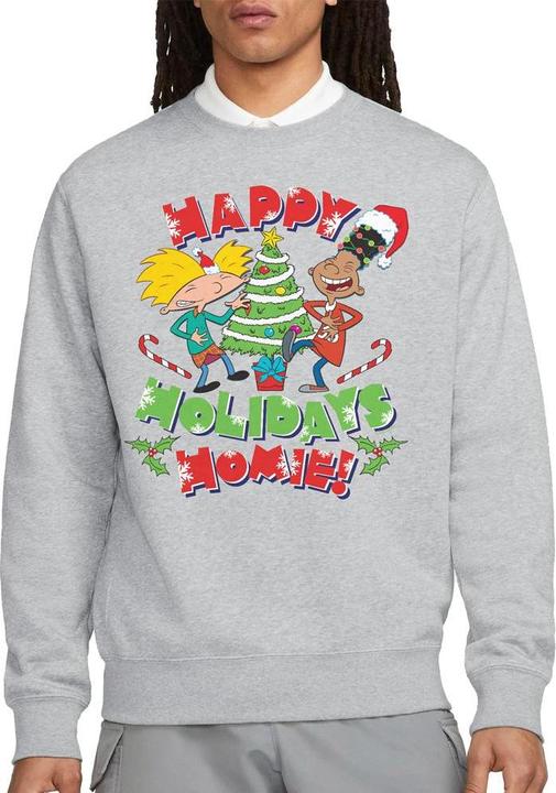 Actual product image Hey Arnold! Unisex Adult Happy Holidays Homie! Arnold & Gerald Christmas Sweatshirt (S)