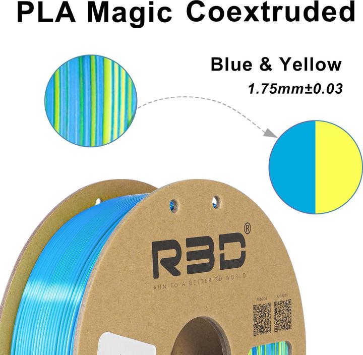 Produktbild R3D eSilk Magic-PLA Blau-Gelb Filament 1.75mm 1Kg (PLA, 1.75 mm, 1000 g, Blau, Gelb)