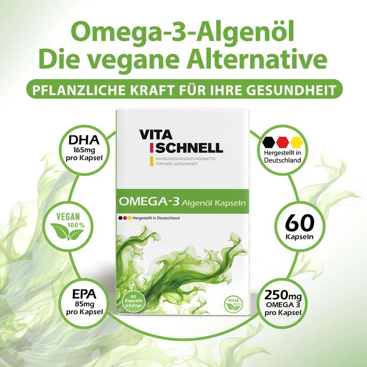 Actual product image Vitaschnell Omega-3 Algae Oil Capsules (60 Piece, Capsules, 53 g)