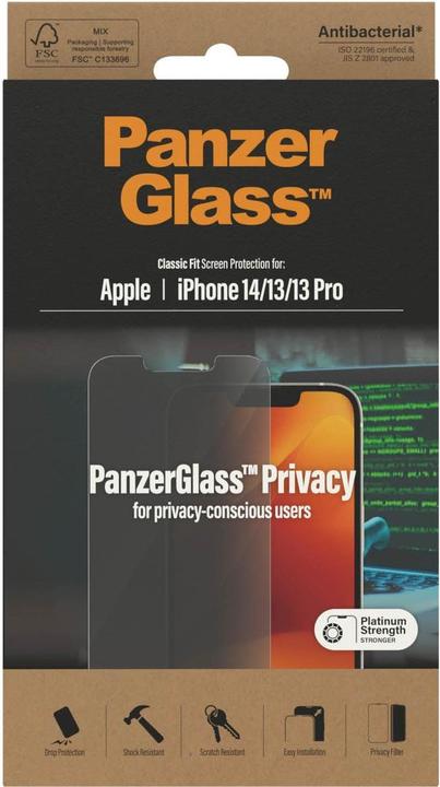 Actual product image PanzerGlass Classic Fit Privacy (1 Piece, Apple iPhone 14, Apple iPhone 13 Pro, Apple iPhone 13)