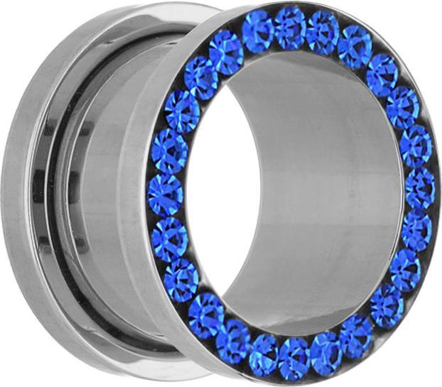 Produktbild Star Piercing Flesh Tunnel silber mit Kristall dunkelblau (ohne Messing, Chirurgenstahl 316L)
