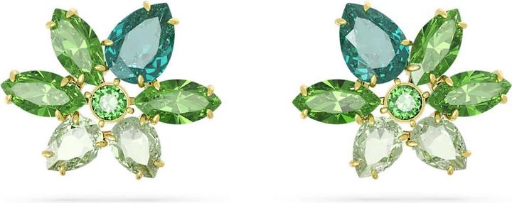 Actual product image Swarovski Gema Stud Earrings Various Cuts Flower Green Gold (Swarovski Metal)