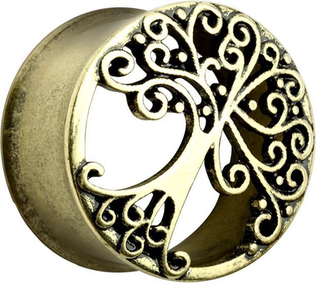 Produktbild Star Piercing Flared Tunnel mit Baum des Lebens altgold (Chirurgenstahl 316L, Messing)