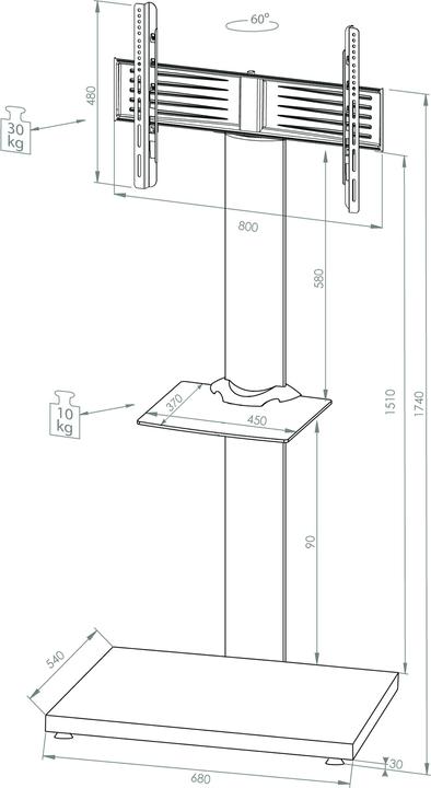 Actual product image VCM TV Stand Stand Alu Onu Maxi ZW Black (174 x 68 x 60 cm)