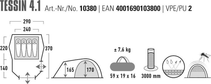 Valeurs nutritives et ingrédients High Peak Tente Tessin 4.1 (Tente igloo, 7.60 kg, 4 personnes)