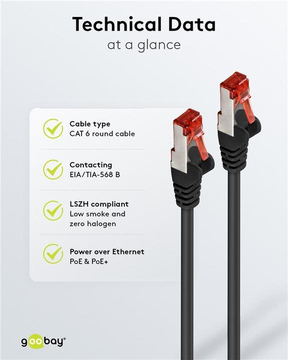 Actual product image Goobay CAT 6 patch cable, S/FTP (PiMF), black, 0.5 m (S/STP, CAT6, 0.50 m)
