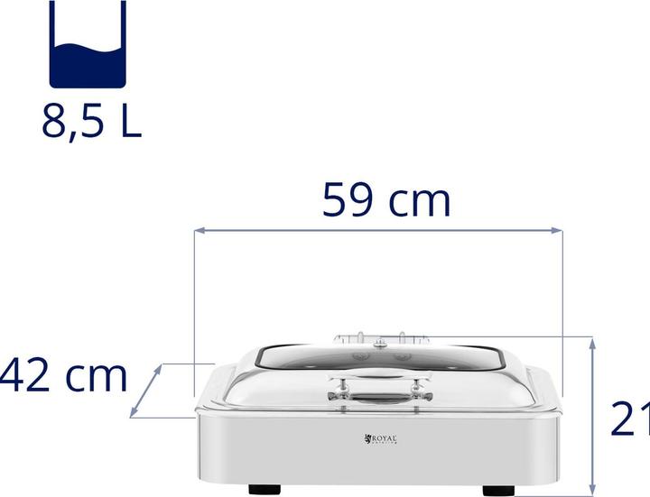 Produktbild Royal Catering Chafing Dish Warmhaltebehälter Speisenwärmer Brennpaste GN 1/1 8,5L Sichtfenster