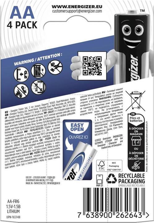 Actual product image Energizer Ultimate Lithium (4 pcs., AA, 3000 mAh)