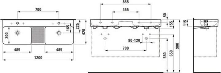 Immagine prodotto Laufen Lavabo doppio VAL, senza foro per rubinetto, con troppopieno, 1200x420 mm, zona semisecco cen (1200 mm, 420 mm)