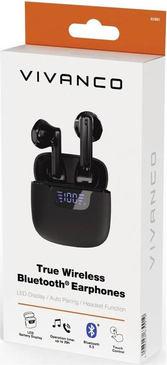 Produktbild Vivanco TWS Bluetooth Kophoerer mit LED-Display Case, schwarz (20 h, Kabelgebunden)