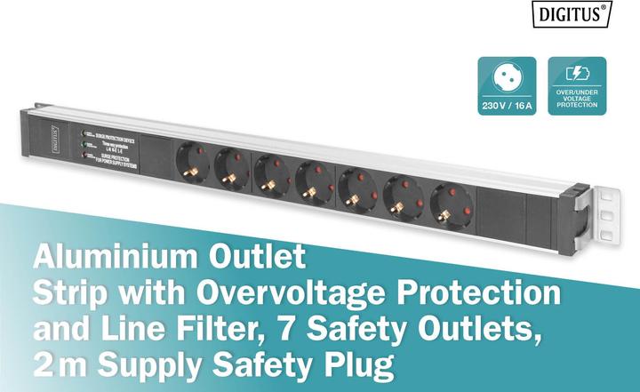 Image du produit Digitus 1U PDU 2m d'alimentation CEE 7//7