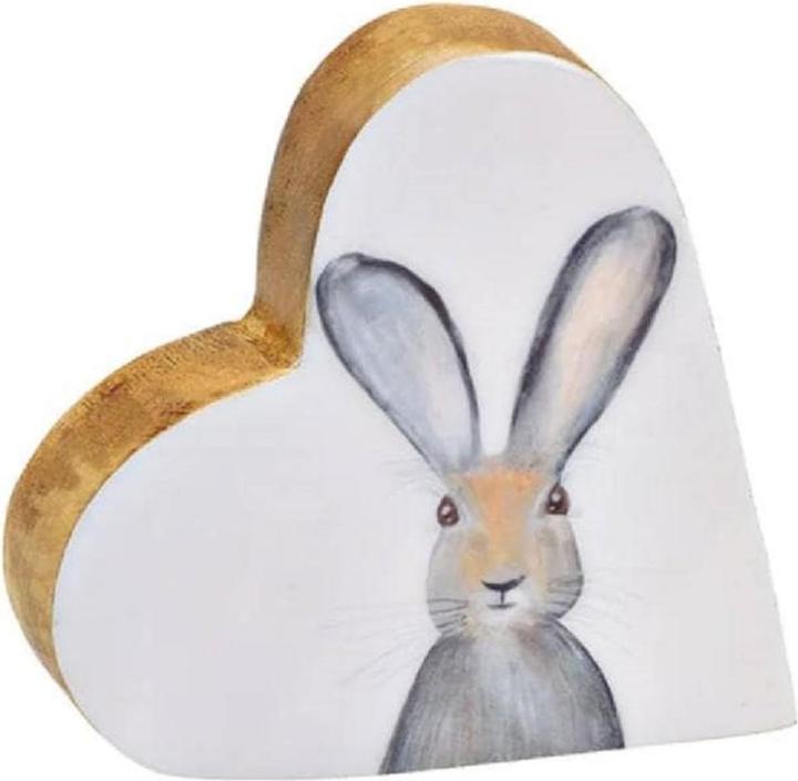 Image du produit G. Wurm Décor coeur lapin en bois de manguier avec vernis émaillé blanc, gris (L/H/P) 14x13x4cm (1 x, 14 x 13 x 4 cm)
