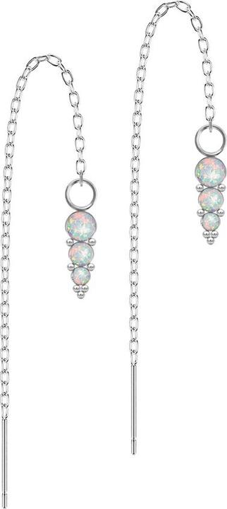 Produktbild Star Piercing Ohrstecker silber freifallende Kette drei Opale weiss mit Kugeln (ohne Messing, Chirurgenstahl 316L)