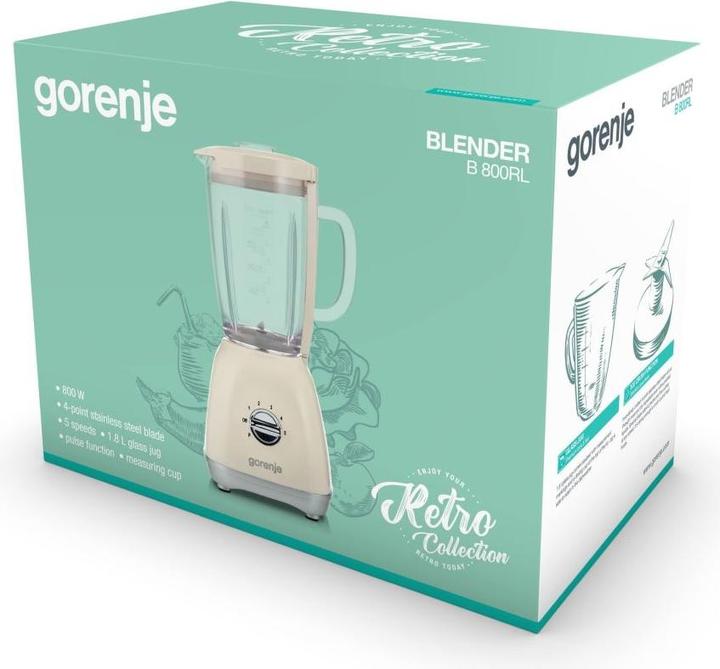 Produktbild Gorenje Blender B800RL Tabletop, 800 W, Jar material Glass, Jar capacity 1.8 L, Ice crushing, brownish yello (800 W)