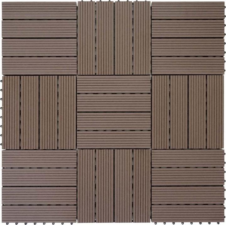 Actual product image Swisshandel24 WPC floor tile Rhone, wood look balcony/terrace, 11x each 30x30cm = 1sqm base, coffee linear (11 x, 30 x 30 cm)