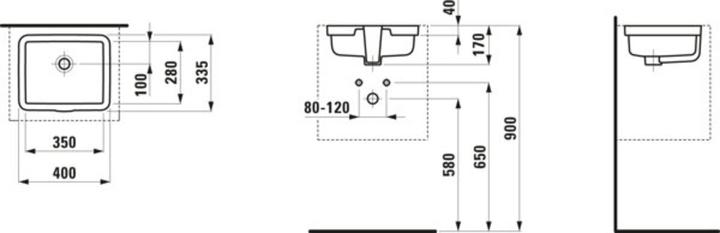 Actual product image Laufen Living City built-in washbasin from below, without tap hole, 400x335mm, white (450 mm, 400 mm)