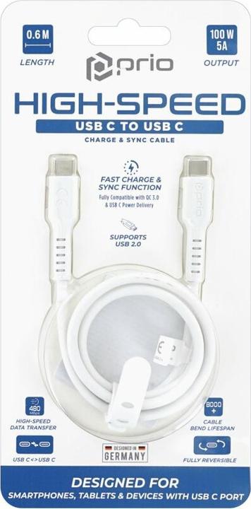 Immagine prodotto prio Cavo di ricarica e sincronizzazione ad alta velocità da USB C a USB C 5A 0,6m bianco (0.60 m)