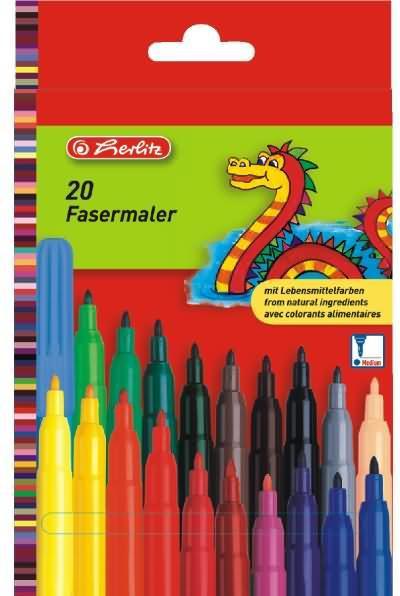 Herlitz Fibre-tip pens, 20-count cardboard box (Assorted colours, 20 x)
